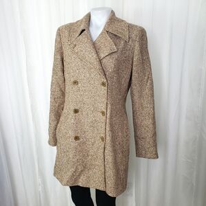 Lafayette 148 wool peacoat tan white chevron pattern size 8